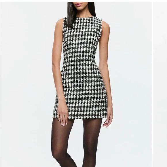 Alice + Olivia Clyde Houndstooth Tweed Sheath Dress - Picture 1 of 6